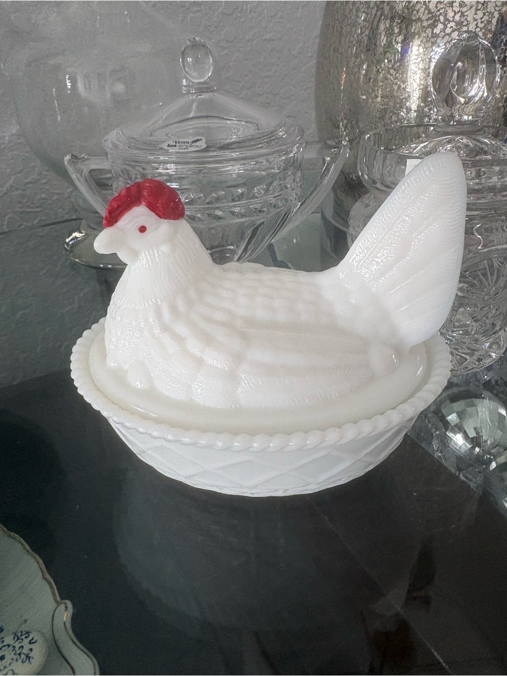 Milk Glass hen on nest (Westmoreland)